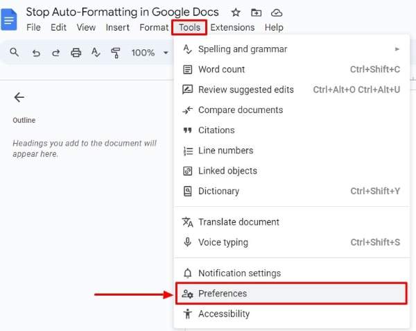 how to stop Google Docs from auto formatting