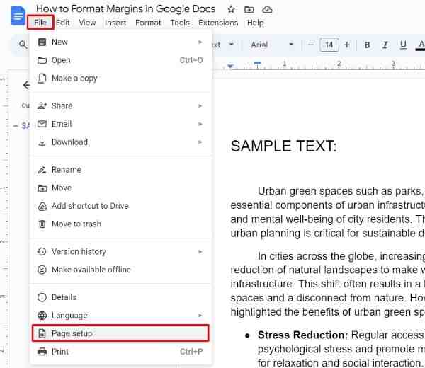 format margins Google Docs