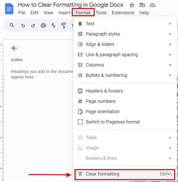 what does clear formatting do in Google Docs