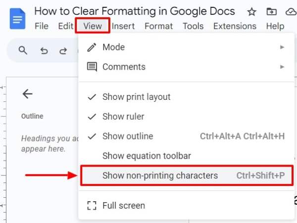 show formatting marks in Google Docs