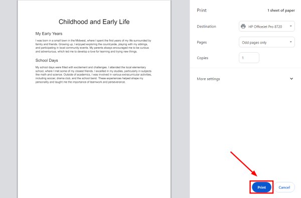 how to print back and front on Google Docs