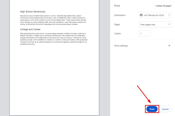 how to make Google Docs print front and back