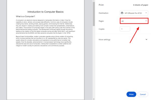 how to set print area on Google Docs