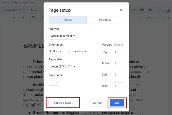 Google Docs format margins