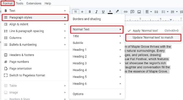 clear formatting in Google Docs