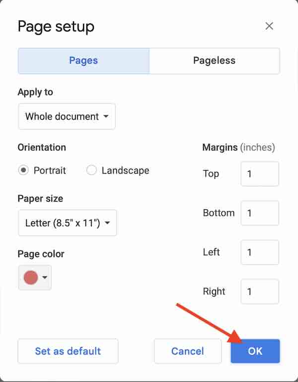 how to color the background in Google Docs