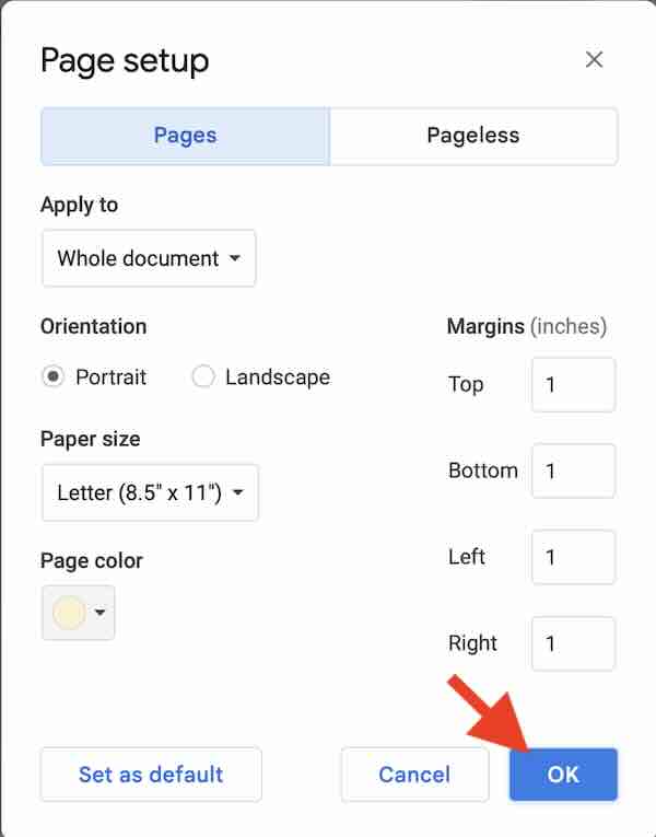 how to change background color of Google Docs