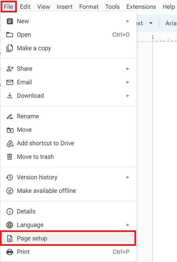 page orientation google docs