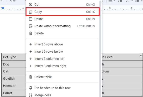 how to convert table to text in Google Docs