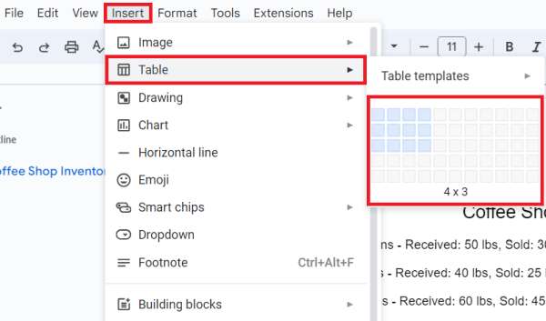 convert text to table in Google Docs