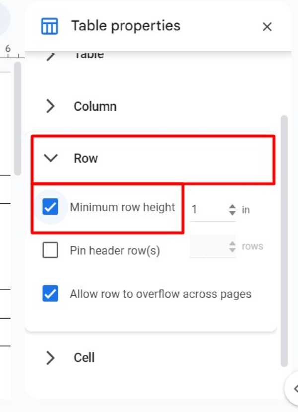 how to adjust row height in Google Docs table