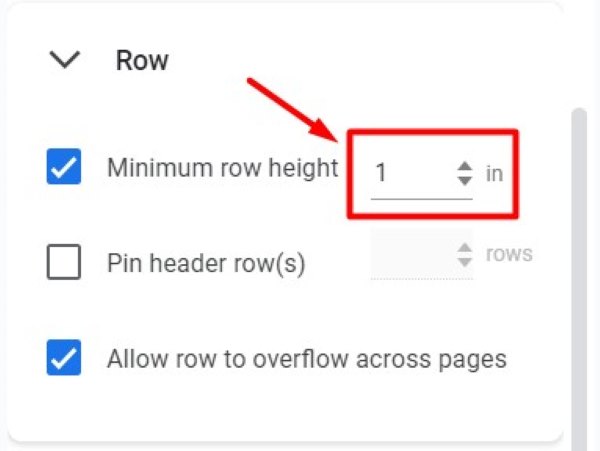 change row height in Google Docs table