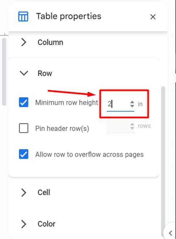 Google Docs reduce table row height