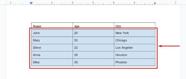 how to fill table with color in Google Docs