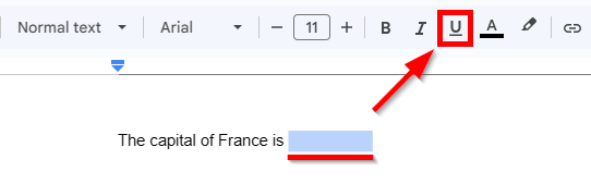 how to insert a fill in the blank line in Google Docs