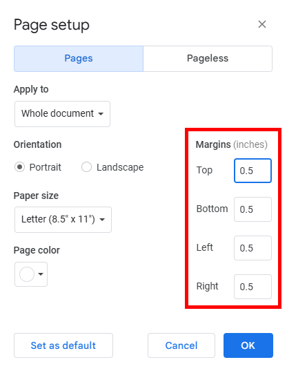 Google Docs narrow margins