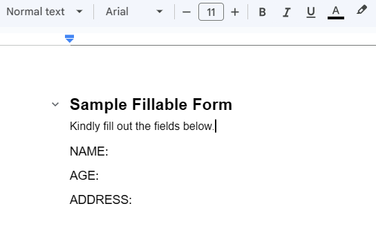 how to create a fillable PDF in Google Docs