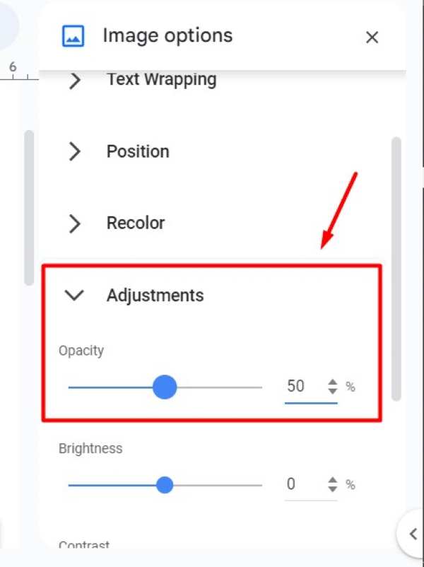 how to make an image transparent Google Docs