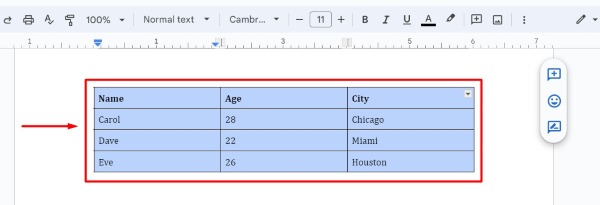 how to merge tables in Google Docs