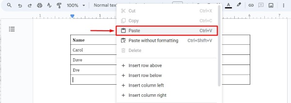 how to merge a table in Google Docs