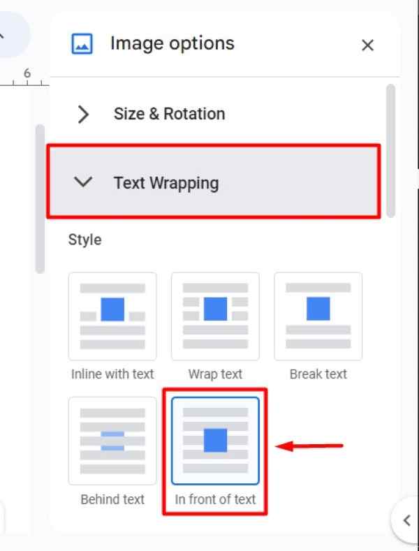 how to bring an image to the front in Google Docs