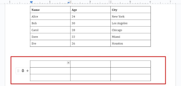 how to separate table in Google Docs