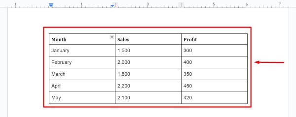 Google Docs split table