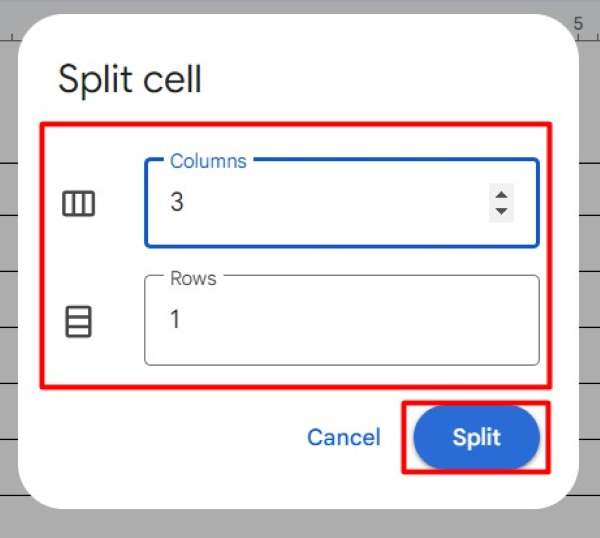 how to split a table in Google Docs