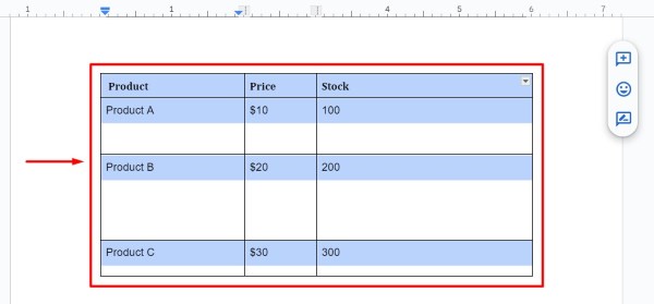 how to make table boxes same size in Google Docs