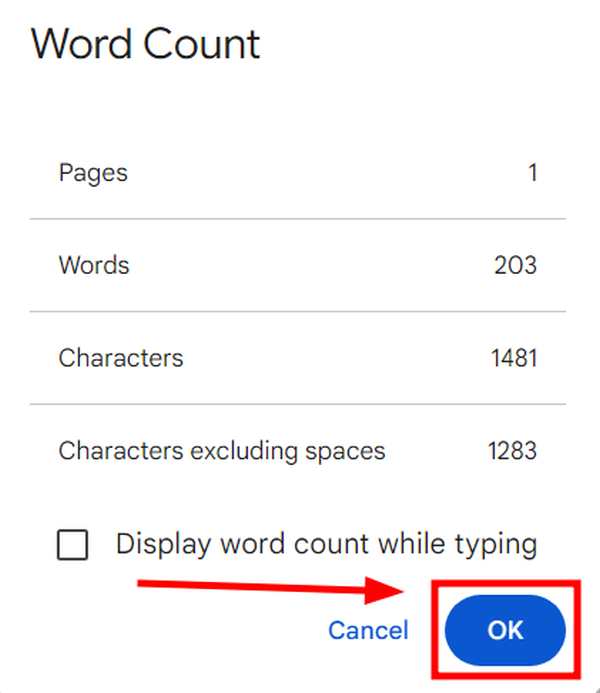 how can you see how many words you typed on google docs