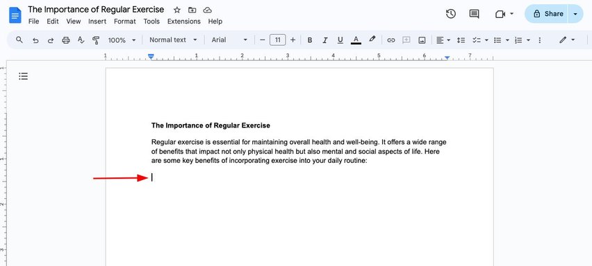 google docs sub bullet points