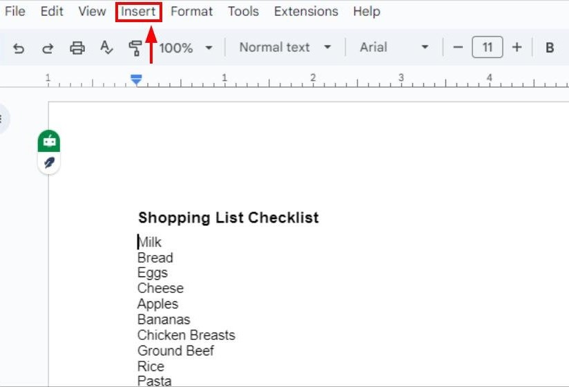 how to insert check mark in google docs