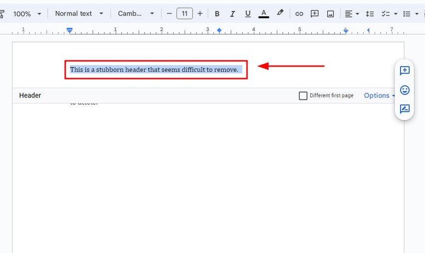 can't remove a google docs header