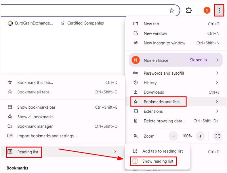 chrome export reading list