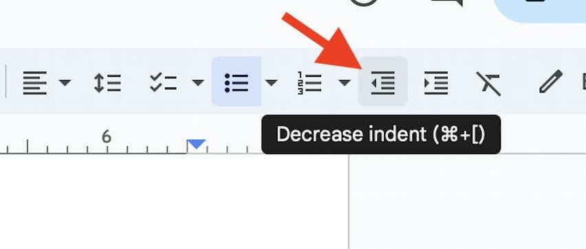 google docs decrease bullet indent shortcut