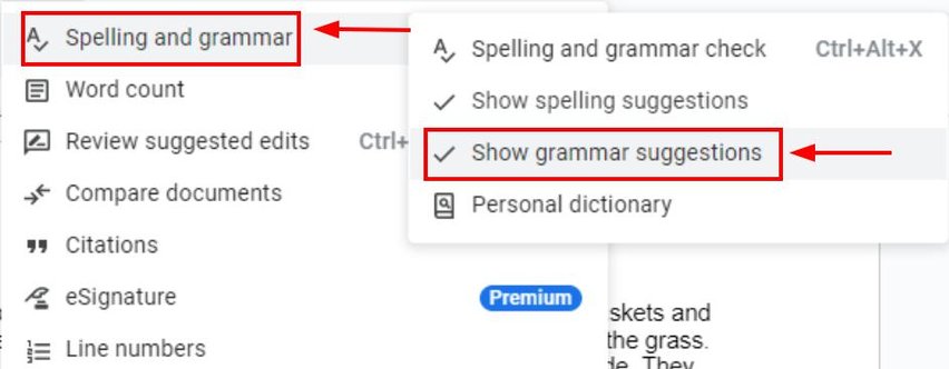 grammar checking how to google docs