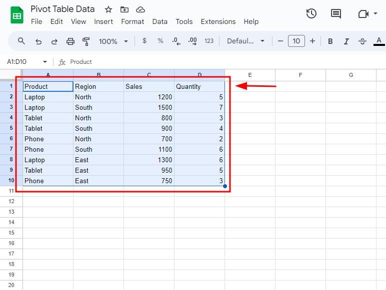 pivot table creation google docs