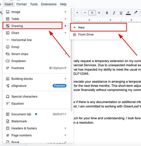 insert signature line in google docs