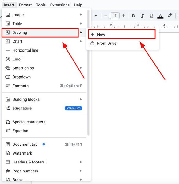 how to add vertical line in google docs