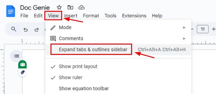 google docs add section document outline