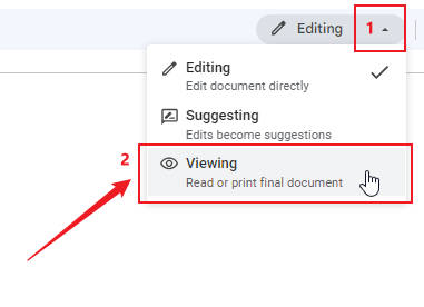 turning off google docs editing mode