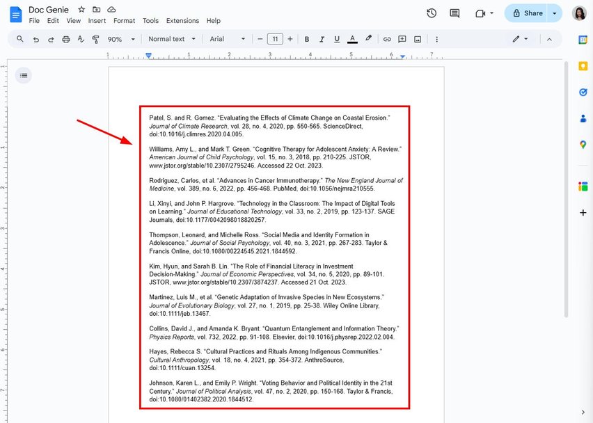 how to indent the second line of a citation on google docs