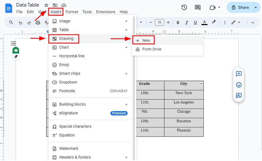 google docs how to lock a table