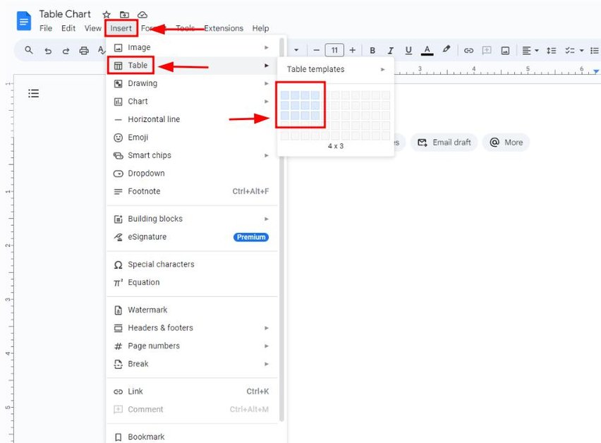 google docs table chart template