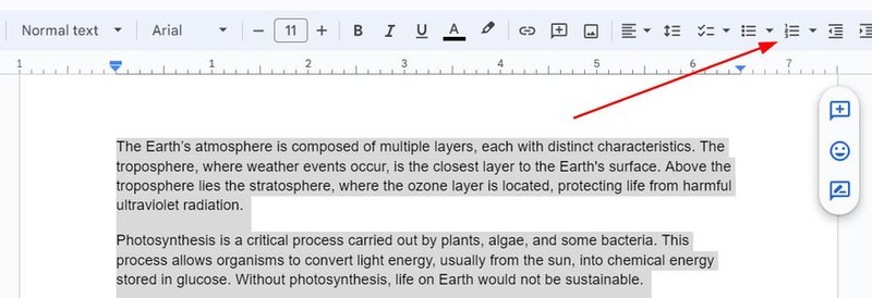 google docs number paragraphs