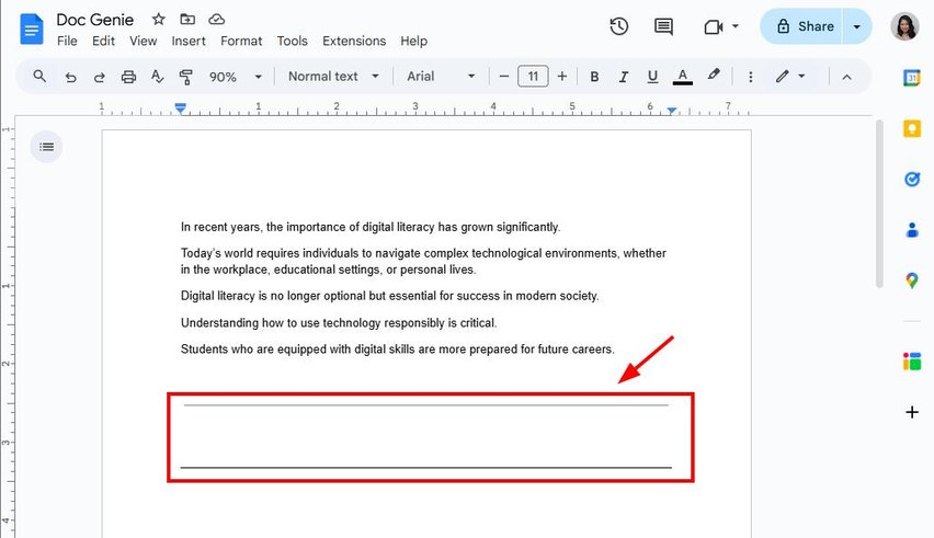 how to remove a line in google docs