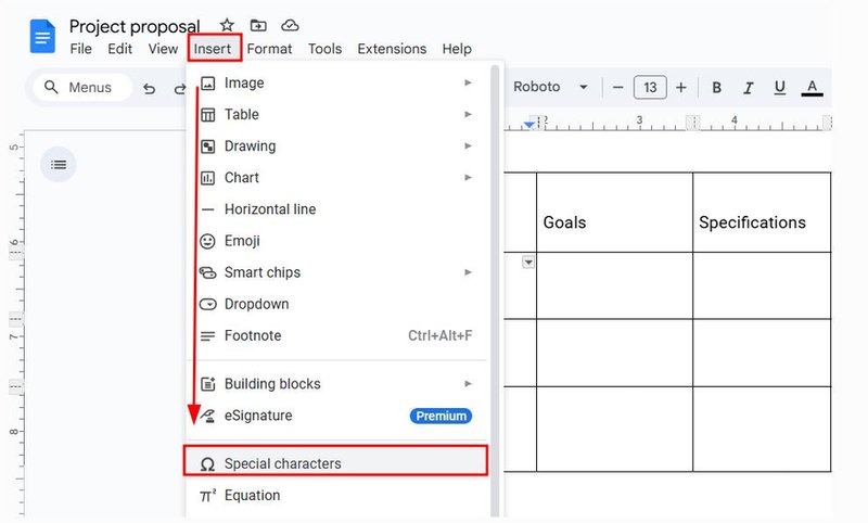 make an up arrow in google docs how to 