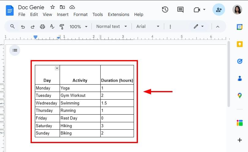 center vertically in table google docs