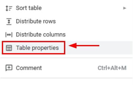 change the table border color google docs