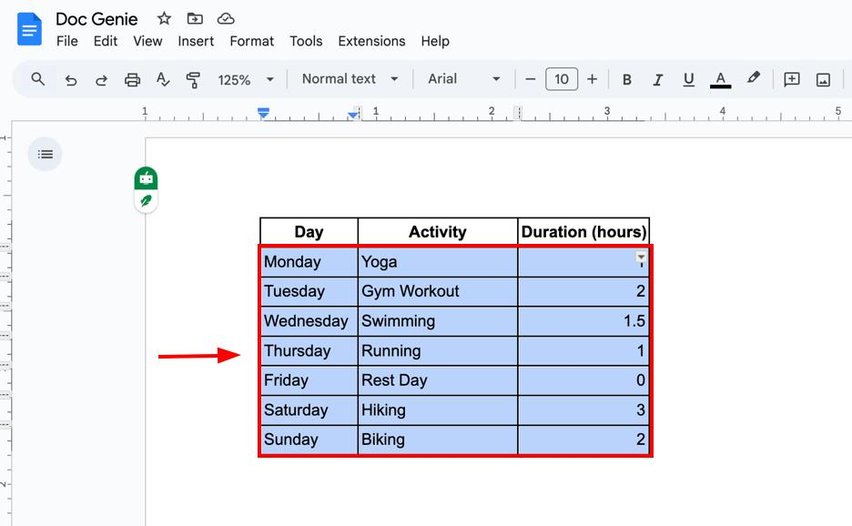 center words in table google docs